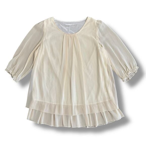 Belle Habiller Women’s Ivory Chiffon Blouse Layered Hem Sheer Sleeve Top M/L - Picture 1 of 8